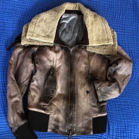 SWORD DISTRESSED AVIATOR MOTO LEATHER JACKET ITALY SIZE XS - Picture 2 of 15